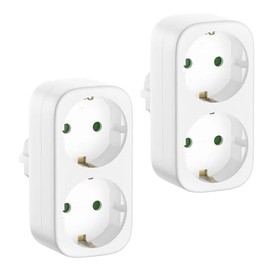 2-Way Socket Adapter with Touch Protection, White