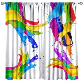 Yoakiet Colorful Paint Curtains, Rainbow Color Creative Abstract Splatter Paint Painting Art White Background Print Rod Pocket Window Treatments Drapes for Bedroom Kitchen Living Room 42" W X 45" L