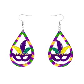 HIXNUG Mardi Gras Acrylic Earrings Mardi Gras Drop Dangle Earrings Mardi Gras Jewelry Gifts for Women Girls Holiday Jewelry Gifts