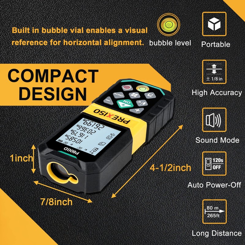 PREXISO Laser Measure Rechargeable, 265Ft Green Beam Laser Measurement Tool