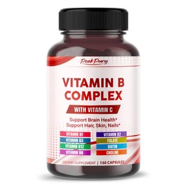 PEAKPURY Ultra Vitamin B Complex with Vitamin C – Supports Brain Health & Promotes Healthy Hair, Skin, and Nails – High Potency B1, B2, B3, Folate, B12, Biotin, B5 & Choline - Made in The USA