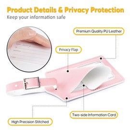 Travelambo 4 Pack Leather Luggage Tags for Suitcases Travel Tags (Light Pink)