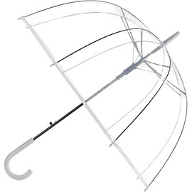 Unibos DOME SEE THRU WEDDING UMBRELLA CLEAR WITH WHITE HANDLE & TIP & DEEPEST DOME FOR PROTECTION