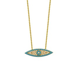 JewelryWeb 925 Sterling Silver Gold Plated Elongated Cubic Zirconia Nano Turquoise Evil Eye Necklace 18 Inch Pendant-Necklace for Women
