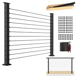 BLIKA Complete Set 42" Cable Railing Post Kit(Post 41"x2"x2"), Black Level Drilled Cable Railing Post, Swageless Deck Railing System Kit Include 2Pack Level Posts,1/8" Stainless Cable(No Handrail)