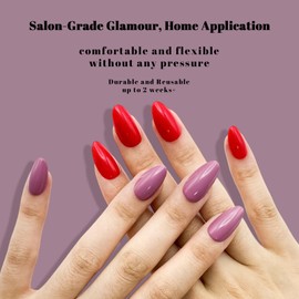 OCEAN PEARL Press On Nails 64pcs Short Almond Cherry Red & Fall Mauve Fake Nails Full Cover 16 Sizes Realistic Nail Kit with Strong Glue & Reusable Stick & File for Women Manicure at Home-Red & Fall