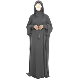 khalat khalat Muslim Prayer Dress Abaya Solid One-Piece Hoodie Abaya Dress for Women Long Maxi Dress Islamic Dubai Jilbab Dark Gray