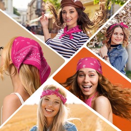 PLULON 4 Pack Hot Pink Bandanas for Men Women, Paisley Pattern Bandana Bulk Headbands Men Handkerchief Cowboy Face Mask Square Scarf Headwear 100% Polyester