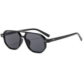 CIKJUK Retro Pilot Sunglasses Women Men 70s Vintage Style Sun Glasses Double Bridge Square Shades for UV400 Protection-Black/Black