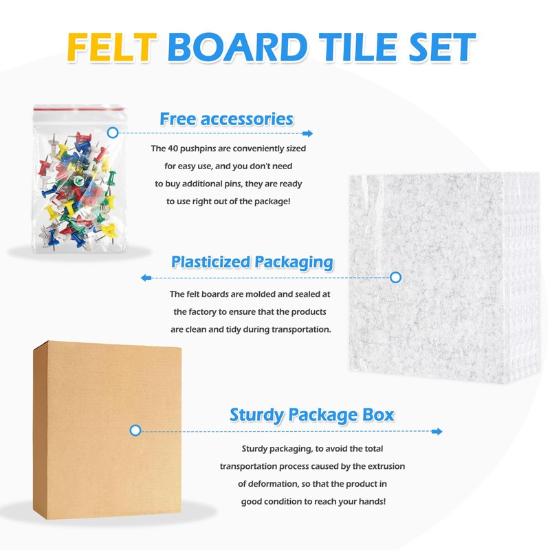 DOLLAR BOSS Felt Cork Board Tiles, 6 Packs 12" x