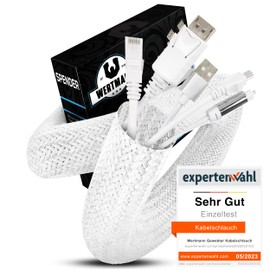 Wertmann Woven Cable Conduit White [3 m] as TV Cable Duct White or for PC as Cable Duct Desk - Diameter Adapts to [25-30 mm] - Cable Management Desk, Cable Protection Cat