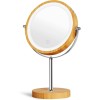 Slimoon 8" Lighted Double Bamboo Makeup Mirror, 1X/10X Magnifying Vanity