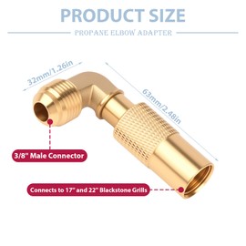 SISABAMA 3/8" Propane Elbow Adapter for Blackstone Low Pressure Male Flare RV Propane Elbow Adapter Fitting for Blackstone Tabletop Camping Grill 17in and 22in Gas Griddle