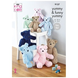 King Cole 9137 Knitting Pattern 2 Sizes Easy Knit Teddy Bear Stuffed Toy in Yummy Chunky