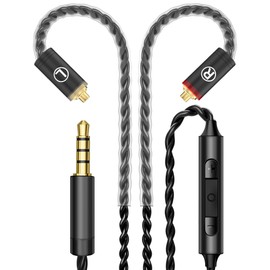Premium HiFi IEM Cable with Mic - Silver-Plated 3.5mm to MMCX Cable, Lossless-Sound in-Ear Monitor Cable for Vibes 201/202, Shure SE215/315/425/535/846-55 Black (HC001M)