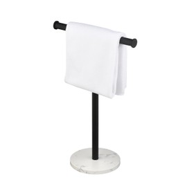 FFK T-Shape Hand Towel Holder，Bathroom Towel Rack，Stand with Balanced Base Towel Bar for Bathroom Kitchen Vanity Countertop, Modern Stand Towel Ring (Marble Base, Black)