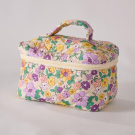 Sparkle Being Petal Perfect Floral Quilted Cotton Cosmetic Zipper Pouch, Large Capacity Makeup Accessories Storage Bag for Women Girls, Aesthetic Coquette Travel Toiletry Organizer (Set of 3)