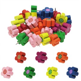 ONLYKXY 30pcs Multicolor Flower Push Pins Tacks Wood Cute Blossoms Shape Head Nail Thumb Tacks Steel Point Bottom Tacks for Cork Bulletin Board Colored Tacks Decorative Push Pins