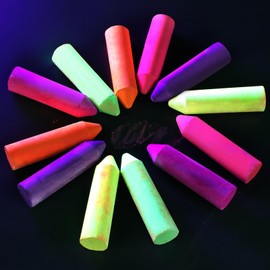 Feifeiya 12 Pcs Glow in the Dark Chalk Under Blacklight, 6 Neon Colors Washable Dustless UV Sidewalk Chalk for Black Light Party Playground Chalkboard Birthday Gift and Outdoor Drawing (Crayon)