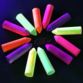 Feifeiya 12 Pcs Glow in the Dark Chalk Under Blacklight, 6 Neon Colors Washable Dustless UV Sidewalk Chalk for Black Light Party Playground Chalkboard Birthday Gift and Outdoor Drawing (Crayon)