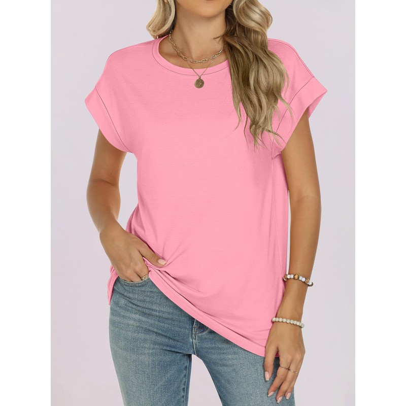 ANRABESS Womens Tops Summer Cap Sleeve Basic Tshirts Loose Fit