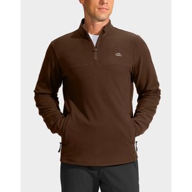 Pudolla Men's Long Sleeve Shirts Fleece Quarter Zip Pullover Fleece Golf Pullover for Men(Brown L