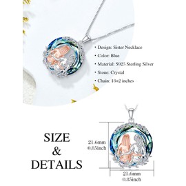 TOUPOP Sister Gifts from Sister Sterling Silver 2 Sister Pendant Necklace Blue Crystal Sister Jewelry for Women Best Friend Birthday Gifts