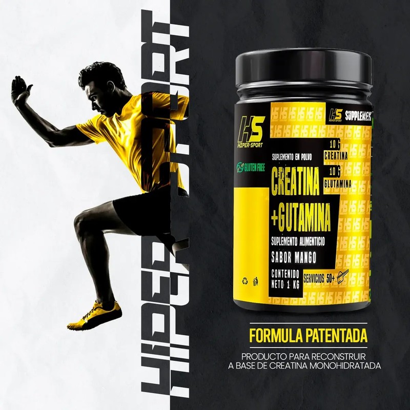 3pz De Creatina Glutamina 1kg Hiper Sport Sabor Mango