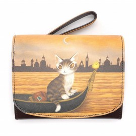 Wachifudo Dayan Cat Dayan Genuine Leather Gondola Bifold Wallet, Braun