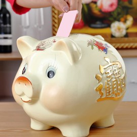 USHOBE Ceramic Piggy Bank Sturdy Coin Jar with Cute Pig Design for Kids Saving Money and Home Decoration