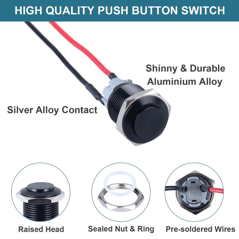 DMWD 5pcs 16mm Latching Metal Push Button Switch High Round