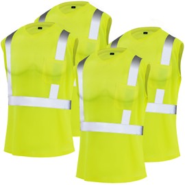 Amylove 4 Pcs High Visibility Vest Class 2 Reflective Safety Vest Reflective Construction Work Shirts for Men Women(Lime,2xl)