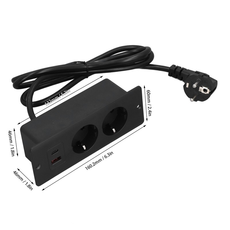 Recessed Socket 2 Outlets with PD20W USB C USB A