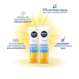 NIVEA SUN UV Face Matte Sun Protection SPF 50 (50 ml), Non-Greasy Sun Cream for the Face, Instant Effective Sun Lotion with Light Texture