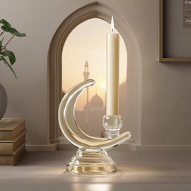 Lewondr Glass Candle Holder, Gothic Crescent Moon Ramadan Modern Candlestick Candelabra for 3/4'' Taper Candles, Candle Sticks Holder Decor for Centerpiece Dining Table Halloween Christmas Party Home