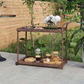 CHARMMA Bar Cart Poly Rattan Outdoor Serving Cart with Lockable Castors for Outdoor Party,Gathering Weather-Resistant Garden Cart Serving Cart Brown 39.4"x17.7"x38.2"