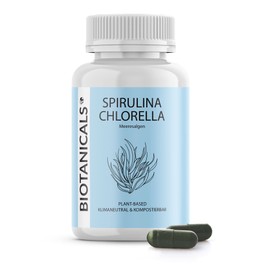 Biotanicals - Spirulina & Chlorella Capsules (Pack of 120) - Vegetable Algae Capsules, Laboratory Tested, No Additives, High Dosage, CO2 Neutral & Compostable - Vegan