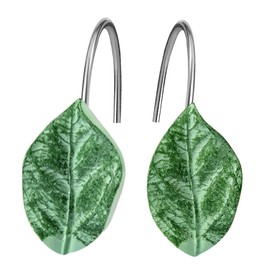 12PCS Leaves Shower Curtain Hooks, Green Plant Leaves Decorative Shower Curtain Rings Rustproof Stainless Steel Shower Hooks Bathroom Decoration Accessories (Leaf B)