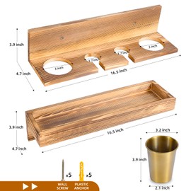 UPTRUST Wall Mount Hair Tool Organizer, Set of 2 Layer Rustic Wooden Dryer Holder Rack with 4 Hooks