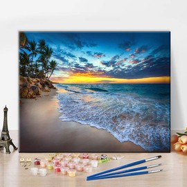 TISHIRON Adult Paint by Numbers, Caribbean Beach Paint by Numbers for Adults Beginner, Seaside Cloudscape 16x20 Inch Paint by Numbers Kits with Brushes and Acrylic Pigment(Frameless)
