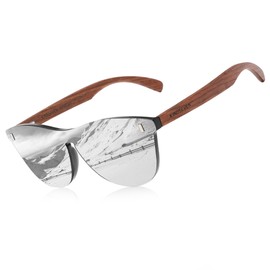 KINGSEVEN Women's Glasses Natural Bubinga Wooden Sunglasses Men Polarized Fashion Sun Glasses Original Wood Oculos de sol (Silver)