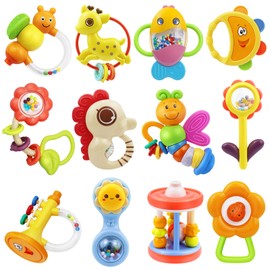 MOONTOY 12pcs Baby Rattles Set Teething toys for Babies 0-6 Months Infant Baby Toys 6 to 12 Months, Baby Teether Chew Newborn Toys 0 1 2 3 4 5 6 7 8 9 10 11 12 Month Old Toys for Babies Boy Girl Gifts