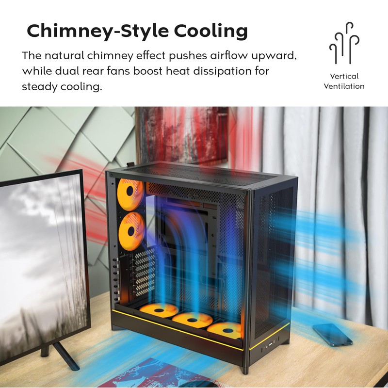 Montech HS Series ATX Mid-Tower PC Case, Gaming PC, High-Airflow,