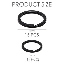 TYGFRT 25Pcs Black Stainless Steel Keychain, Round Keychain, Solid Color Keychain, Flat Key Holder, Suitable For Hanging, Backpack, Wallet