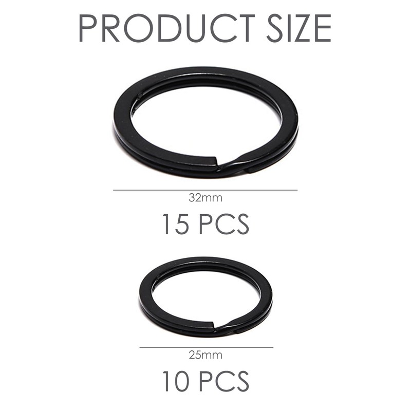 TYGFRT 25Pcs Black Stainless Steel Keychain, Round Keychain, Solid Color