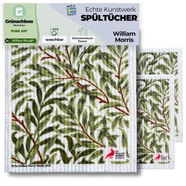 Grünschloss Art Printed Dish Cloths Original William Morris (Set of 3) Willow Bough - Unique Natural Cleaning Cloths Washable Made of Cellulose & Cotton Dish Cloth Absorbent & Sustainable