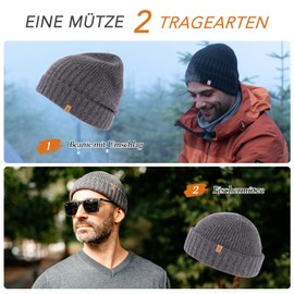 TOP-EX XL/XXL 100% Merino Wool Fisherman Beanie Trawler Beanie Men Women Winter Hat Knitted Hat, 95572_Grey