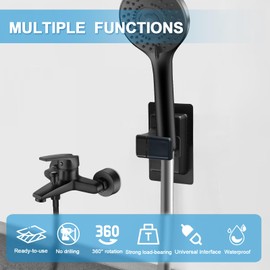 HONGYUETECH Handheld Shower Head Holder Wall Mount, Adjustable 360° Strong Adhesive Shower Head Holder, No Drilling Black Bathroom Bracket, Universal Waterproof Replacement for Adults & Kids, RV