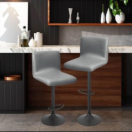 Bifaunvogel Waterproof Bar Stools Cover with Back Stretch PU Barstools Slipcovers Counter Height Bar Stool Covers Protector Square Swivel Barstool Covers for Kitchen Bar Set of 2 Gray