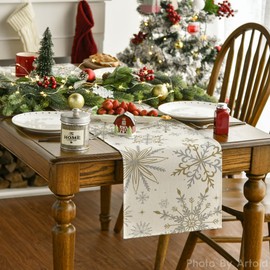 Artoid Mode Beige Snowflakes Christmas Table Runner, Winter Xmas Kitchen Dining Table Decoration for Home Party Decor 40x180 cm